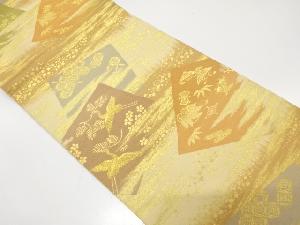 色紙に鶴・宝尽くし・松竹梅模様織り出し　袋帯